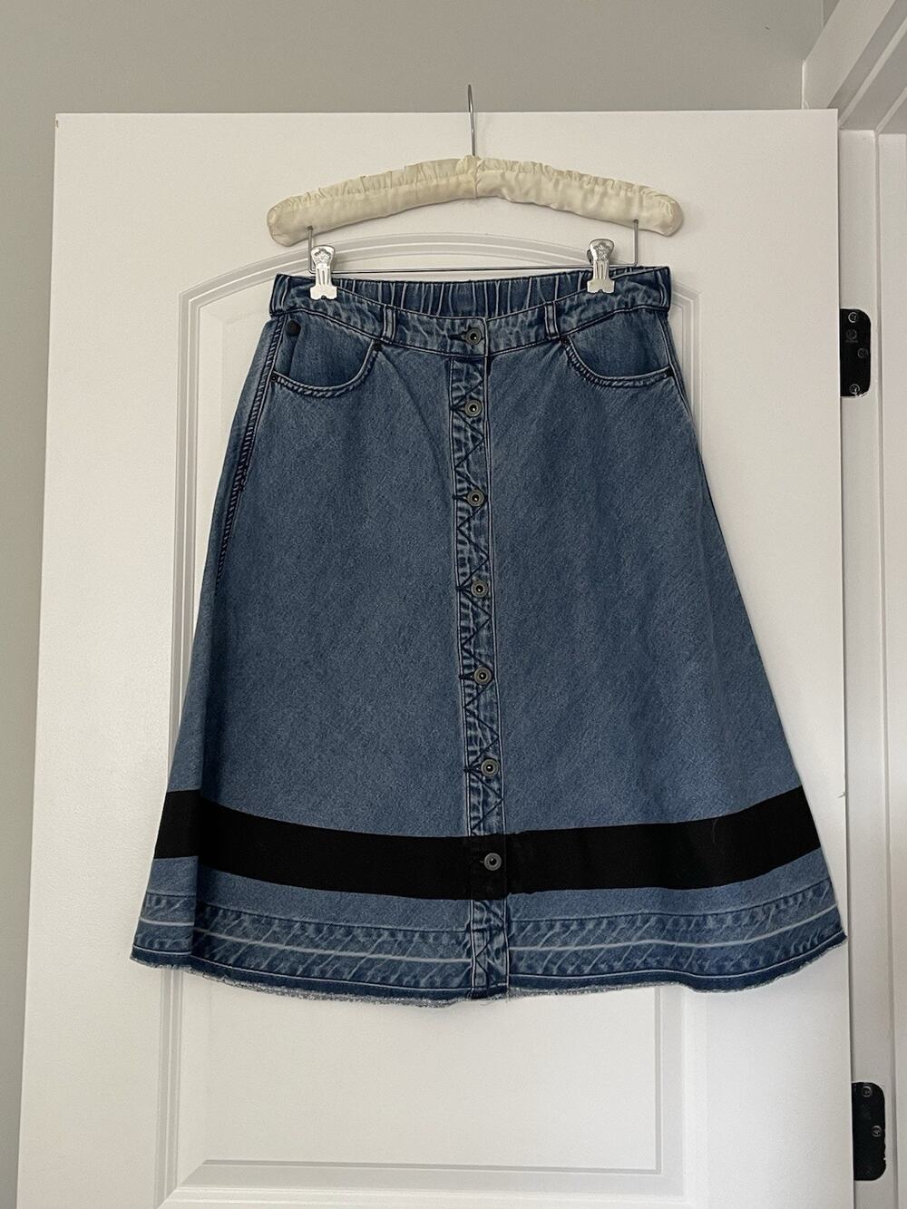 Rare Scotch & Soda Amsterdam Blauw Denim A-Line Midi Jean Skirt Raw Hem Button M